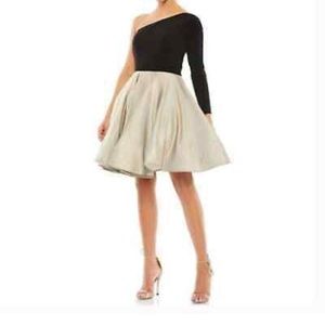 Ieena for Mac Duggal one shoulder formal cocktail fit and flare